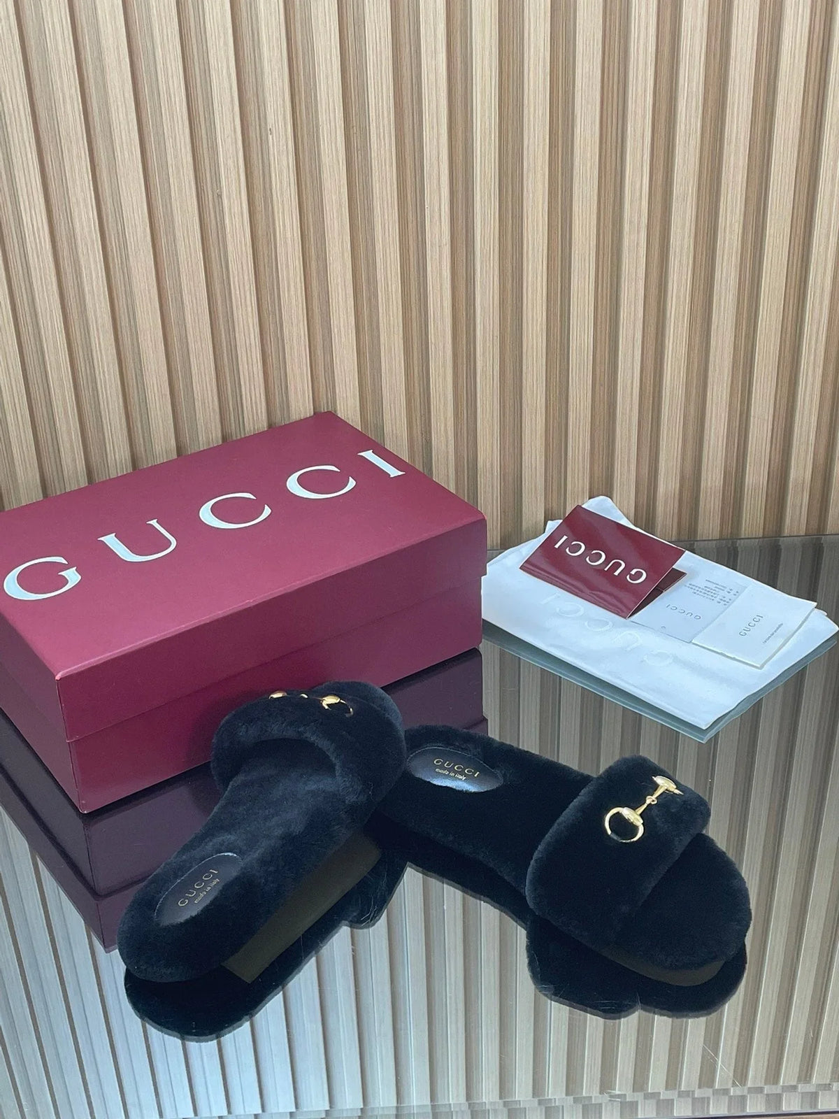 GG  2025 Horsebit Slipper Black Wool 562869