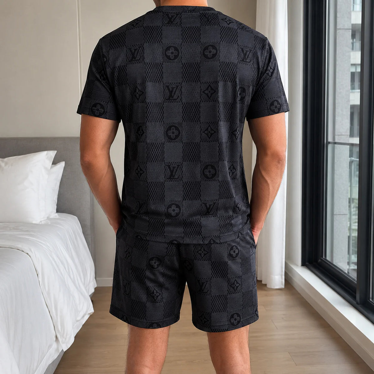 Men's Fashion Printed Short Sleeve Suit 3D1026070804