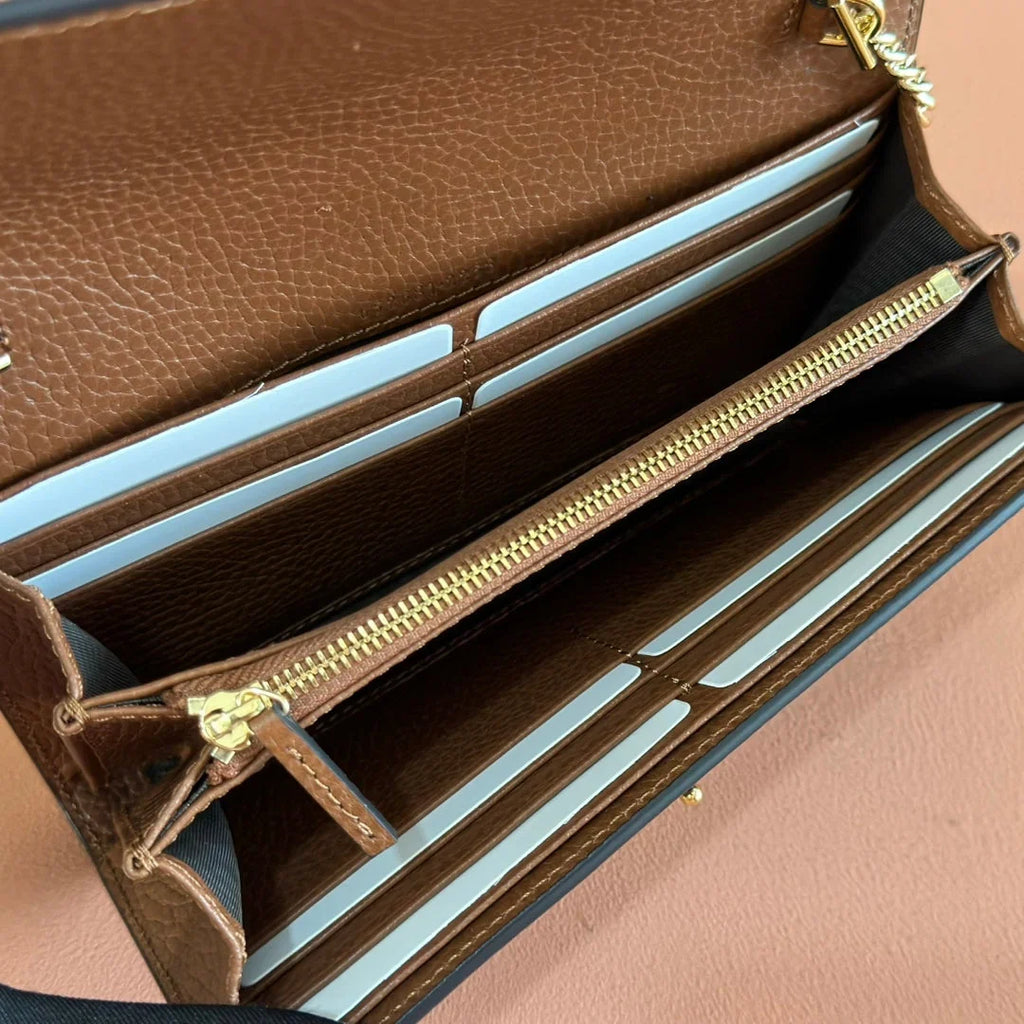 GG  Jackie Chain Wallet Blue Brown Canvas Leather 255173