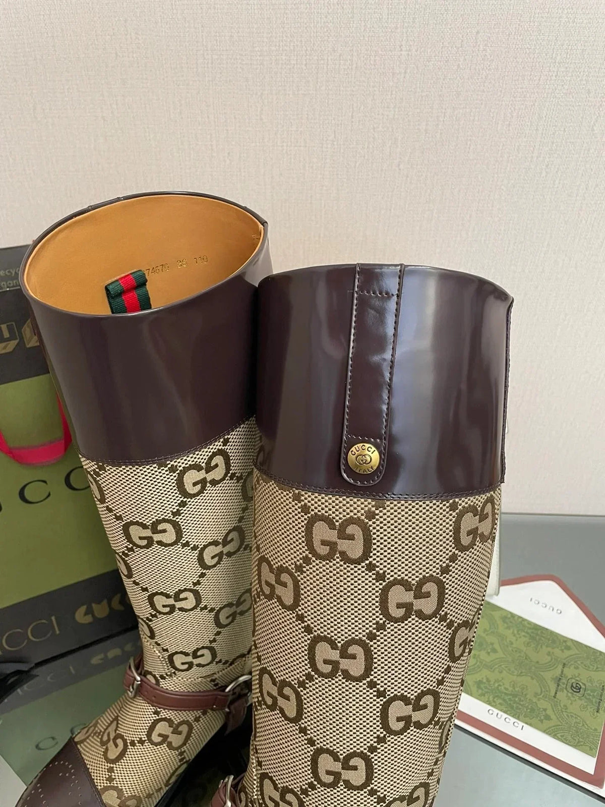 GG  2026 Boot Brown mix Beige Canvas Leather 911944