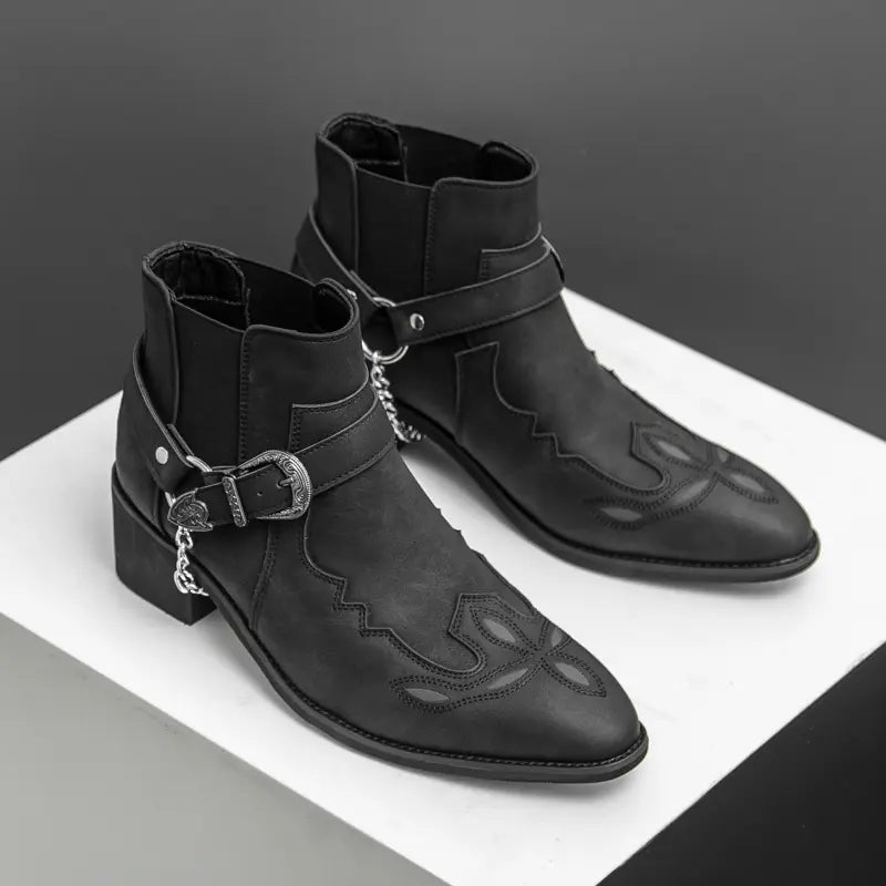 Unisex Retro Square-Toe Ankle Boots – Chunky Heel & Platform Sole