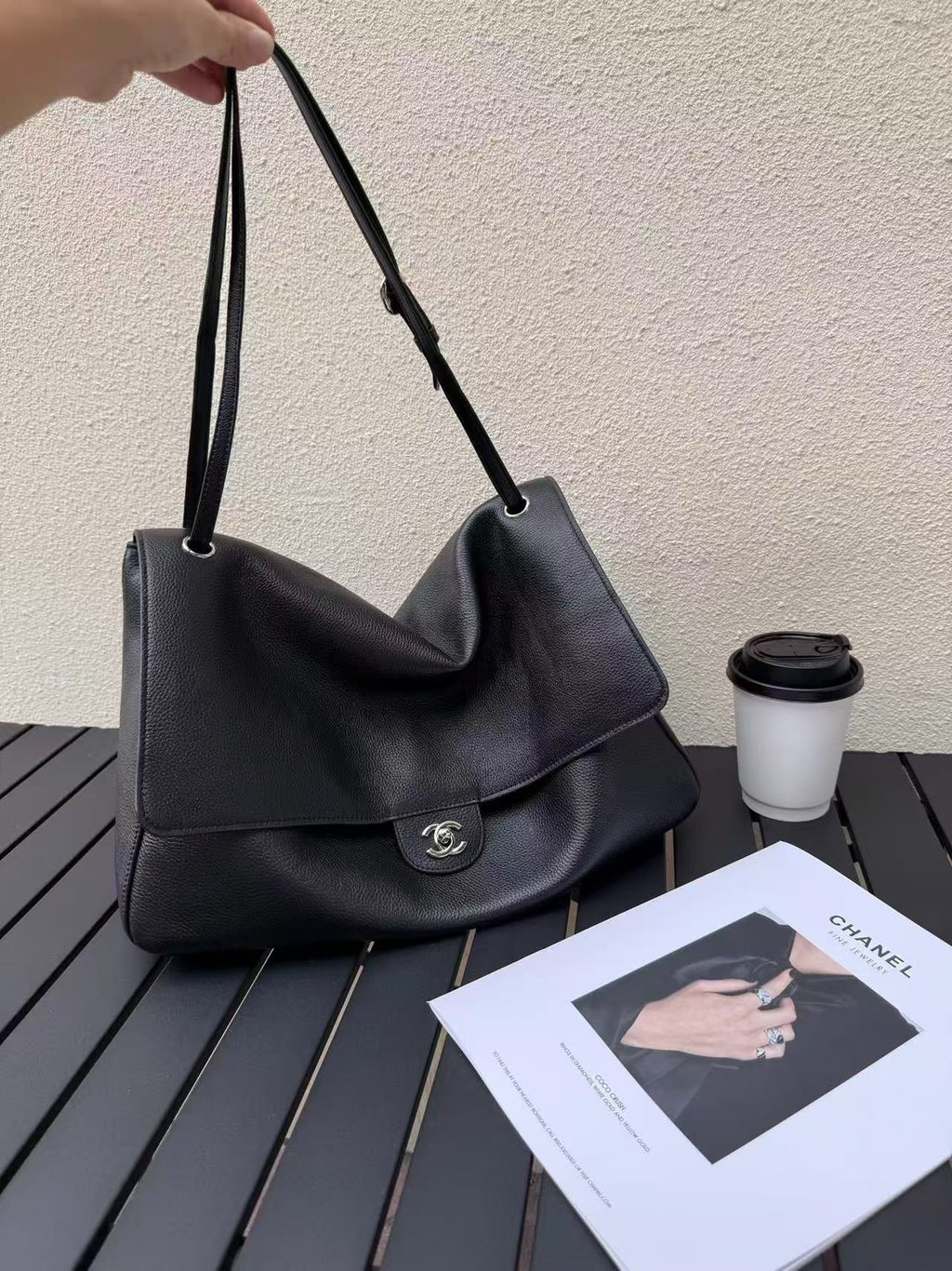 CHA  2026 Maxi Flap Bag 38.5cm Black Calfskin