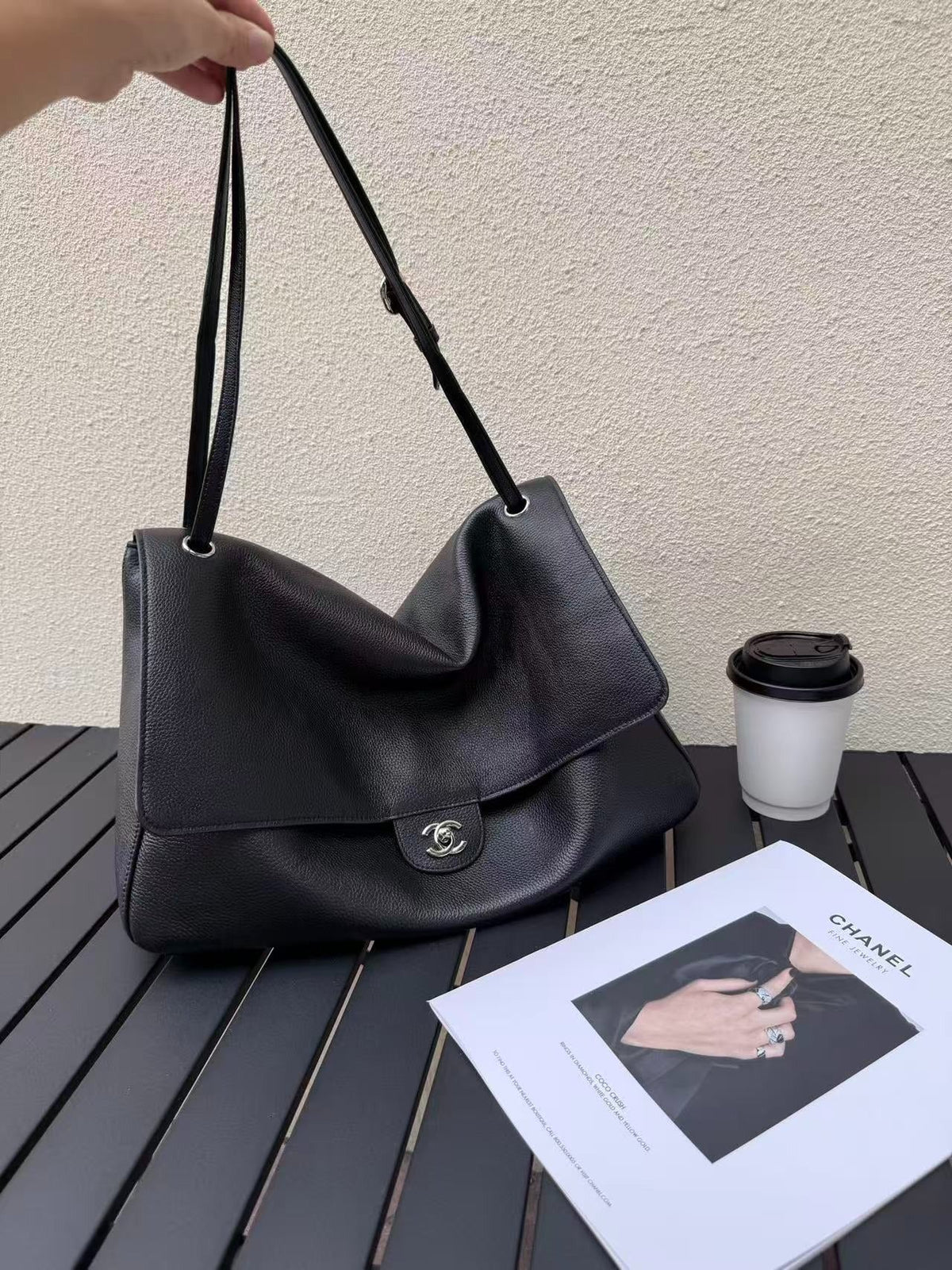 CHA  2026 Maxi Flap Bag 38.5cm Black Calfskin