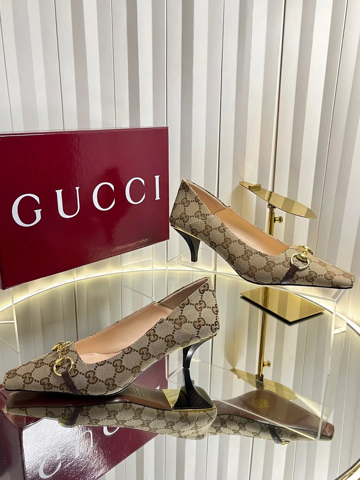 GG 26s Vittoria Pumps Beige Brown Canvas 768134