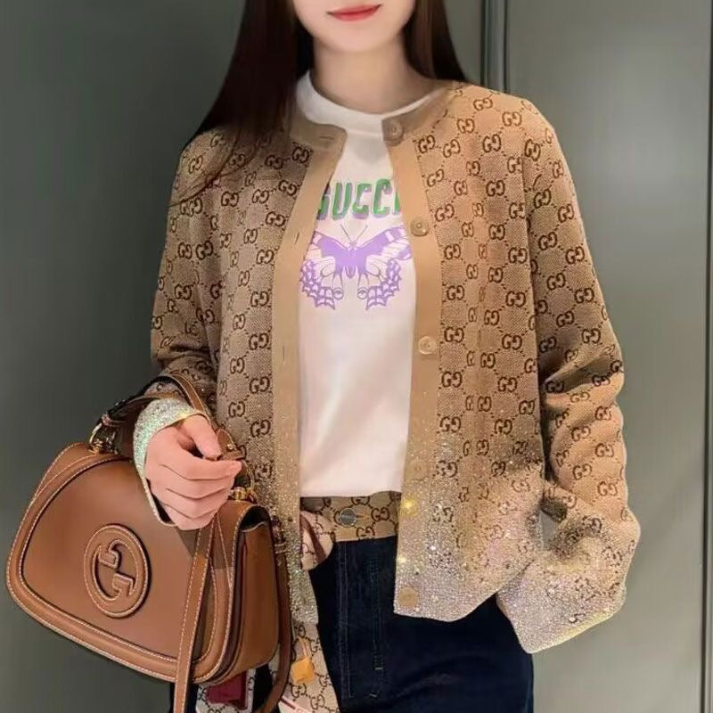 25 Ladies New Fashion Star Diamond Knitted Long Sleeve Cardigan PD0425031407