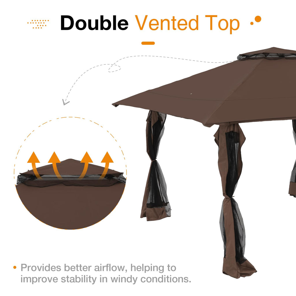 13’x13’ Pop Up Gazebo With Mosquito Netting, Outdoor Canopy Tent Shade, 5 colors, Metal Frame